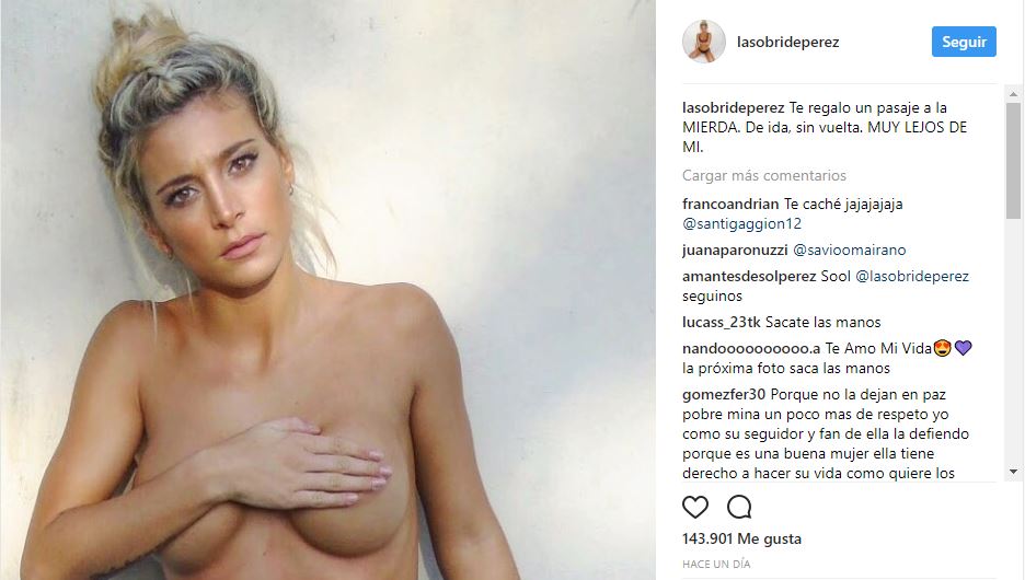 Sol Pérez, desnuda y furiosa en Instagram.